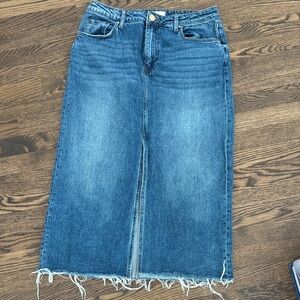Kut from the Kloth Blue Denim Midi Skirt with Center Slit